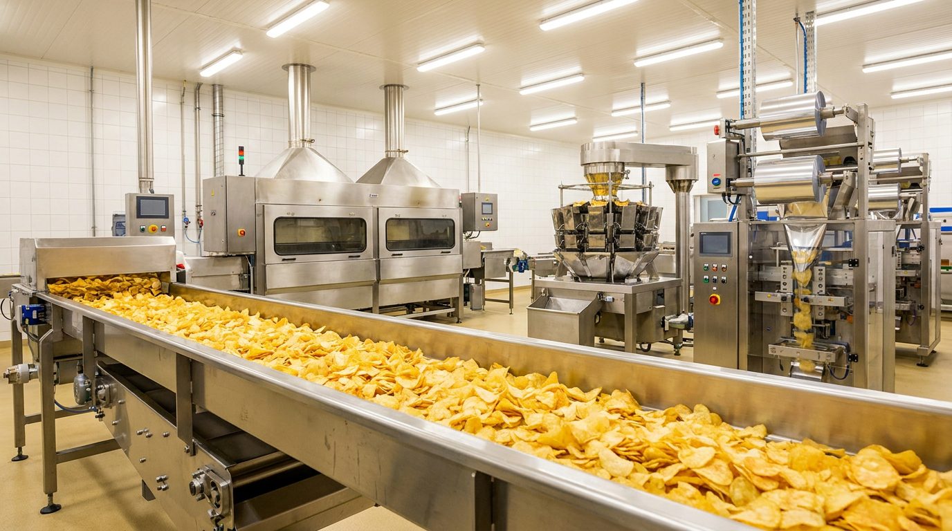 Continuous Potato Chips Frying & Nitrogen Packaging
